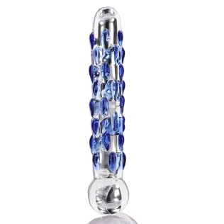 Фаллоимитатор стеклянный с рельефом прозрачный с голубым Toy Joy Diamond Dazzler 
