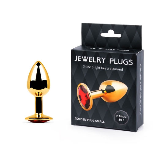 Анальна металева пробка золота з червоним кристалом Anal Jewelry Plug L 72 мм d 28 мм Вага 50г - 1