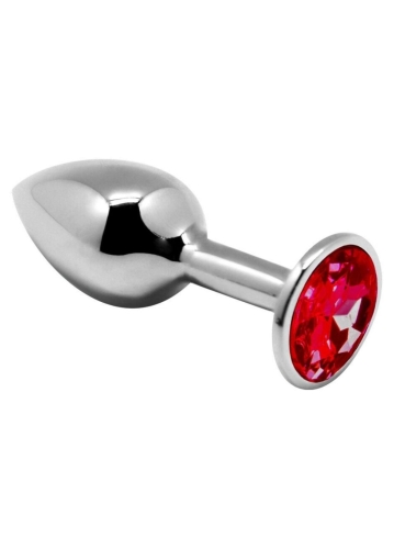 Анальная пробка металлическая серебристая с красным камнем Funny Steel размер S - 1