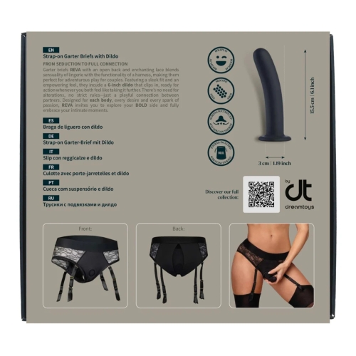 Страпон із трусиками-підв'язками чорний Dream Toys Bold Reva розмір S - 10