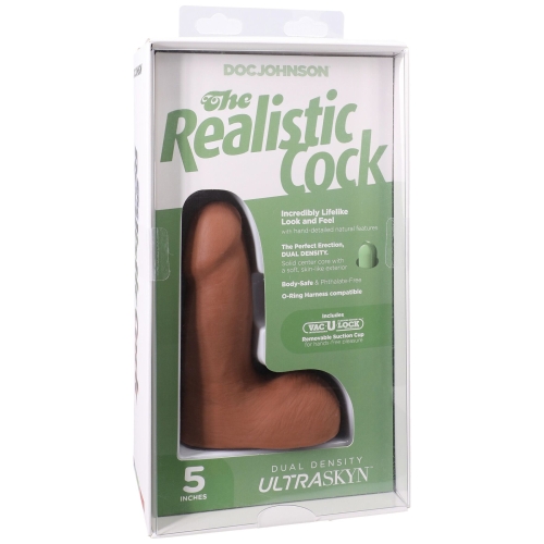 Фаллоимитатор реалистичный на съемной присоске бежевый Doc Johnson The Realistic Cock ULTRASKYN - 5 Inch with Balls Caramel - 8