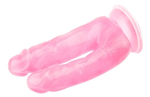 Подвійний анально вагінальний фалоімітатор на присоску рожевий CHISA Hi Rubber 6.3 Inch Dildo - 5