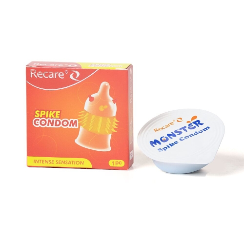 Презерватив прозорий з вусиками та шипами Recare Spike Condom Orange - 3