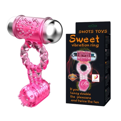Эректильное вибро-кольцо с 2 пулями и стимулятором клитора LYBAILE Sweet Vibration Ring розовое - 1