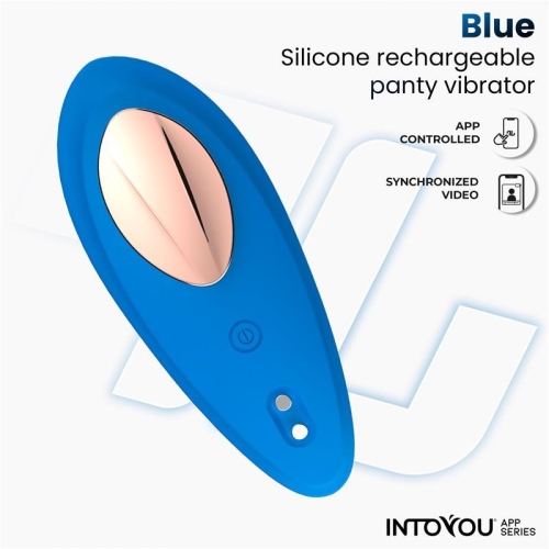 Клиторальные вибротрусики силиконовые синего цвета Intoyou Panty Vibrator App - 3