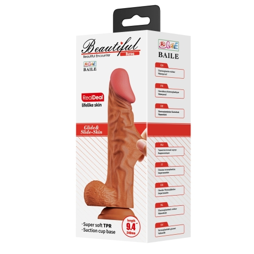 Фаллоимитатор реалистичный с мошонкой на присоске бежевый Lybaile BAILE Beautiful Burag 9.4 - 8