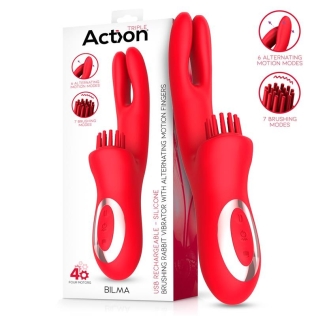 Двойной вибратор с отростком для клитора красный Action Bilma Vibe Brushing Clit Stimulator Alternating Function