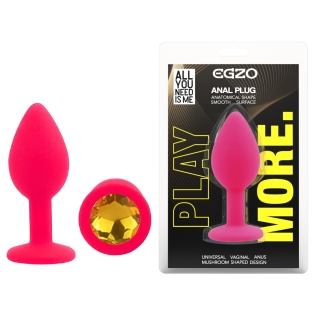 Силіконова рожева анальна пробка із золотистим кристалом EGZO Silicone Round Plug розмір S