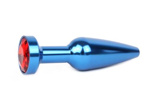 Синя металева анальна пробка зі стразом Anal Jewelry Plugs L 113 мм d 29 мм, Вага 100г, колір кристала червоний - 1