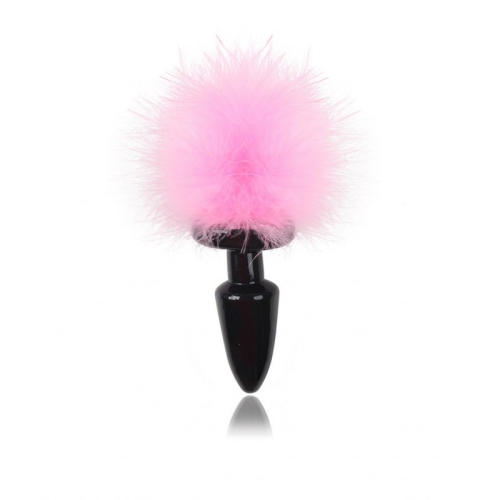 Черная анальная пробка с розовым мехом Bdsm4u Bunny Tail Anal Plug Pink - 2