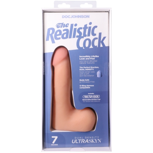 Фаллоимитатор реалистичный на съемной присоске телесный Doc Johnson The Realistic Cock ULTRASKYN - 7 Inch with Balls Vanilla - 10