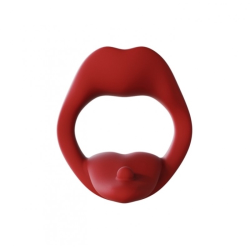 Эрекционное кольцо в виде губ с язычком и вибрацией Licking Tongue Power Ring красный - 2