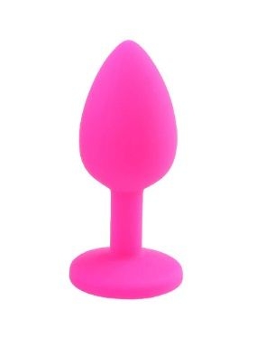 Анальная пробка розовая силиконовая с розовым камнем сваровски Loveshop размер S - 2