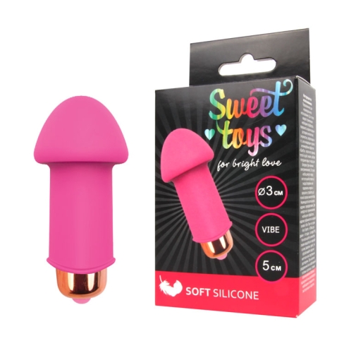 Міні вібратор силіконовий для клітора SWEET TOYS Рожевий L 5 см d 3 см зі знімною вібропулею - 4