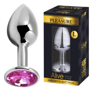 Анальная пробка серебристая с розовым камнем Alive Anal Pleasure размер L