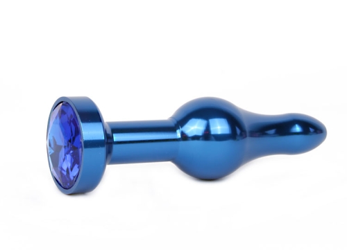 Анальная пробка металлическая JEWELRY синяя L 10,3 см D 2,8 см с синим кристаллом - 1
