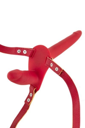 Подвійний страпон червоного кольору Fetish Tentation Strap-On - 3