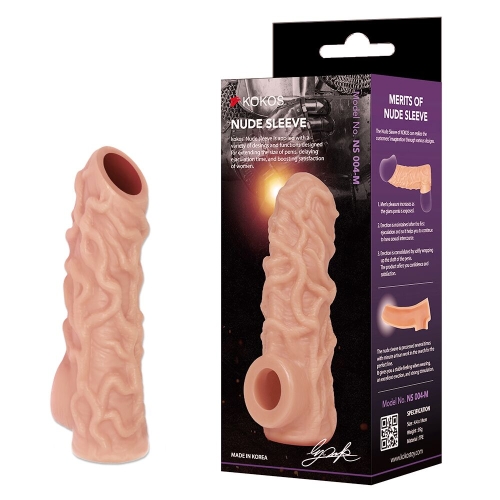 Насадка на член з отвором для мошонки тілесного кольору Kokos Nude Sleeve NS 004 розмір M - 2