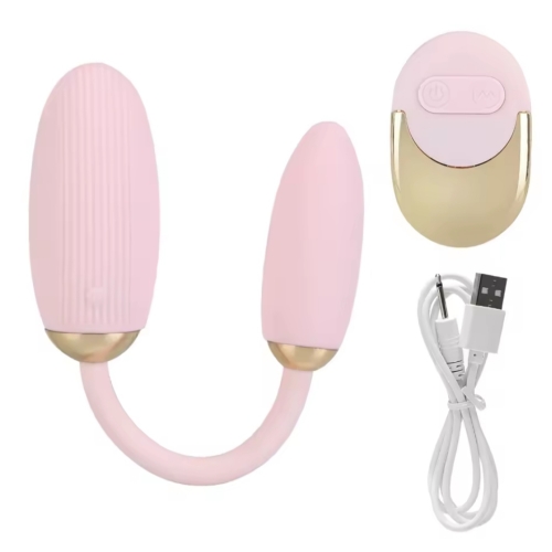 Вагинально-анальное виброяйца с пультом ДУ пудрового цвета Sex toys - 1