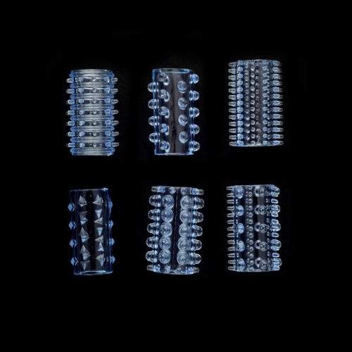 Набір насадок на блакитний колір Vscnovelty Teasers Textured Penis Sleeves 6 штук - 3
