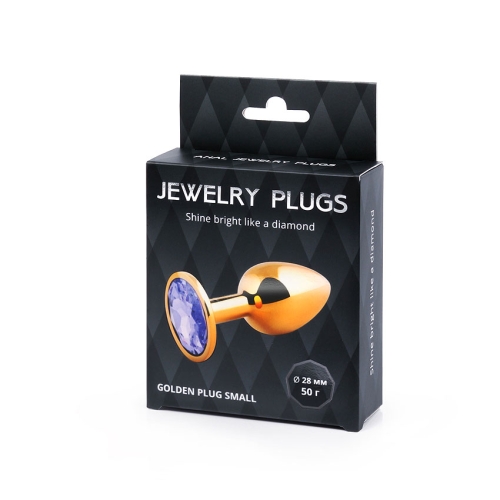 Металева анальна втулка Anal Jewelry Plug золота з фіолетовим кристалом L 72 мм d 28 мм Вага 50г - 3