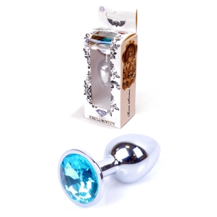 Анальная пробка S серебристого цвета с кристаллом голубого цвета BOSS of TOYS Jewellery plug  