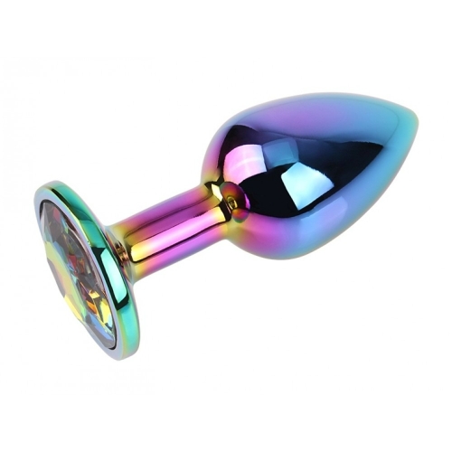 Металева анальна пробка із кристалом S різнокольорова Rainbow Gem Chisa - 1