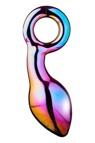 Анальний пробка з кільцем із боросилікатного скла різнокольорова Dream Toys Glamour glass chunky ring plug - 4