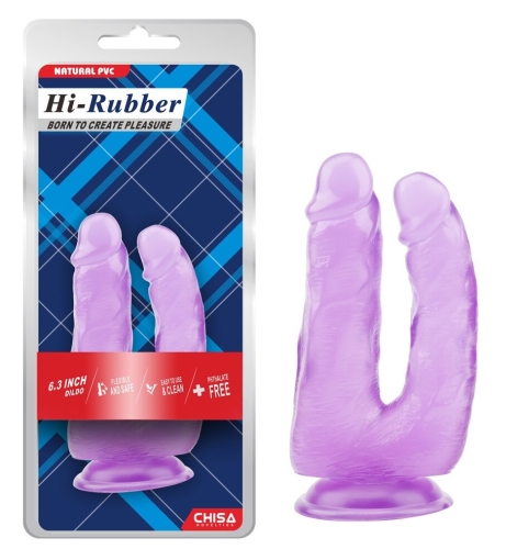 Подвійний анально вагінальний фалоімітатор на присоску фіолетовий CHISA Hi Rubber 6.3 Inch Dildo - 1