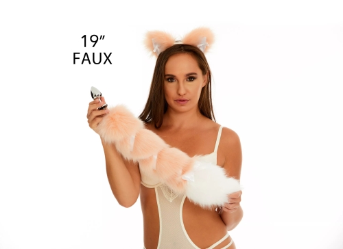 Анальний хвіст із стрічкою без пробки Персиковий із білим кінчиком OKOVA 500 мм - 1