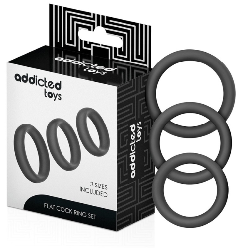 Набор эрекционных колец на член силиконовых черного цвета Addicted Toys Set Flat Silicone Rings - 1
