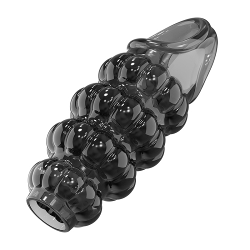 Стимулююча насадка на член із пухирцями чорна Meleon - Dominate Beads Locking Sleeve - 8