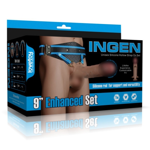 Страпон ременной полый мужской телесного цвета Lovetoy Ingen 9 Enhanced Set размеры XS/S/M - 1