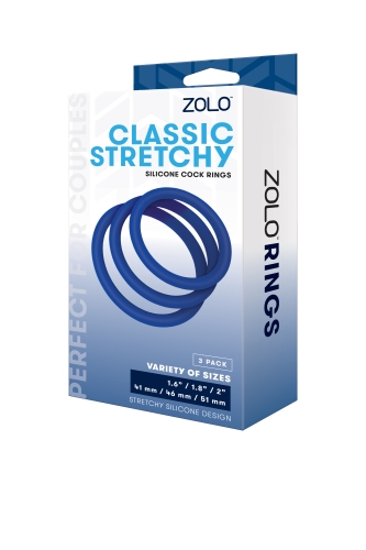 Набір ерекційних силіконових кілець синього кольору Zolo Classic stretchy silicone cock ring 3 штуки - 3