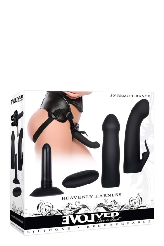 Ременной вибрострапон с 2 насадками и пультом управления черный Evolved Novelties Heavenly Harness - 8