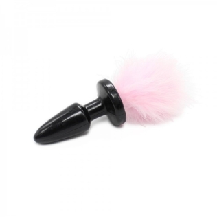 Черная анальная пробка с розовым мехом Bdsm4u Bunny Tail Anal Plug Pink