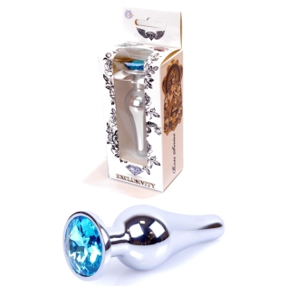 Анальная пробка серебристого цвета с кристаллом голубого цвета BOSS of TOYS Jewellery BUTT PLUG