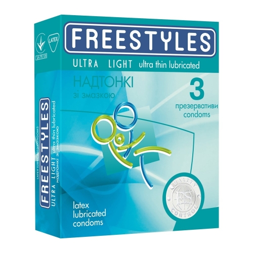 Презервативы ультратонкие со смазкой прозрачного цвета Freestyles 3 штуки - 1