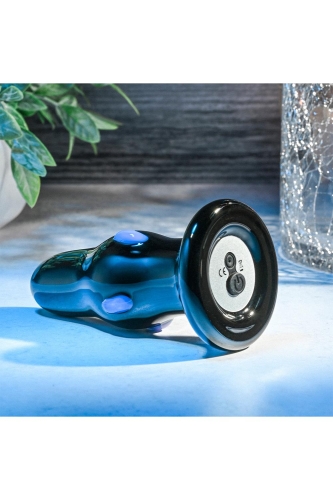 Анальна скляна вібропробка чорного кольору Adam &amp;amp; Eve Rear rocker vibrating glass anal plug - 4