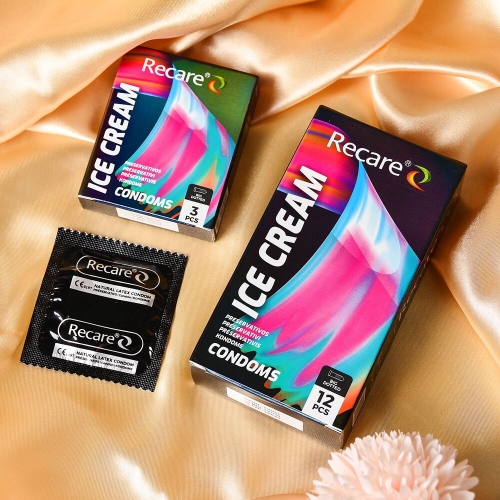 Презервативи з пухирцями аромат морозиво Recare Ice Cream Big Dotted Condoms Holographic 3 штуки - 5