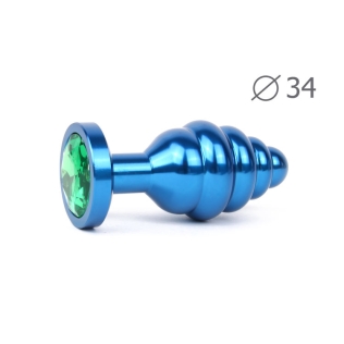 Анальная пробка BLUE PLUG MEDIUM синего цвета с зеленым кристаллом