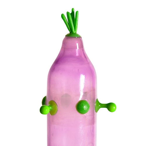 Презерватив розовый с рядом шариков и усиками на кончике Recare Monster Spike Condom - 2