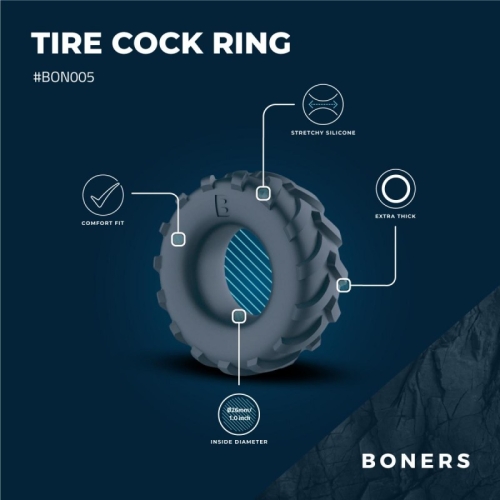 Эрекционное кольцо для члена в форме шины серого цвета Boners Tire - 2
