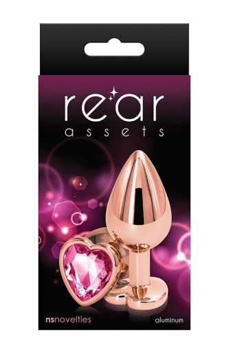 Анальна пробка з рожевим кристалом REAR ASSETS ROSE GOLD HEART M - 2