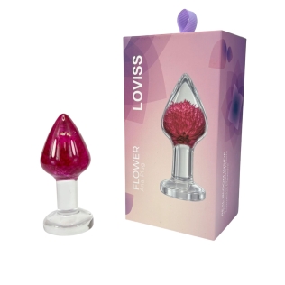 Роскошная анальная пробка с настоящим амарантом внутри прозрачная Loviss Gomphrena Globosa Anal Plug 