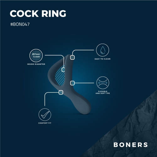 Эрекционное кольцо черного цвета Boners Cock ring - 10