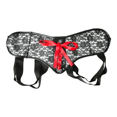 Трусы для страпона Sportsheets Plus серый и черный кружевной корсет Strap On - 2