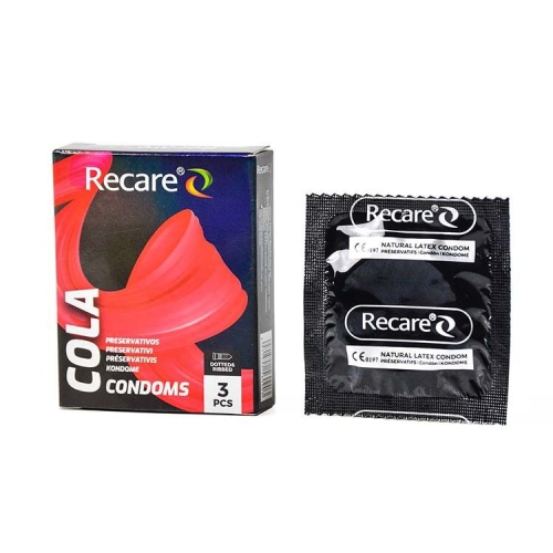 Презервативи з пухирцями та ребрами аромат Кола Recare Cola Dotted&amp;amp;Ribbed Condoms Holographic 3 штуки - 1