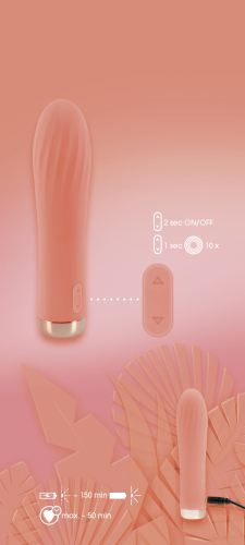 Силиконовый мини вибратор ребристый персикового цвета Cuties Mini Ribbed Vibrator - 6