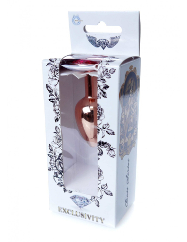 Анальна пробка золотистого кольору з яскраво рожевим камінчиком Boss series Boss of toys Jewellery розмір S - 7